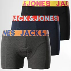 Remise 🤩 Lot De 3 Boxers Crazy Solid Noir Gris Anthracite Bleu Marine de Jack And Jones 🌟