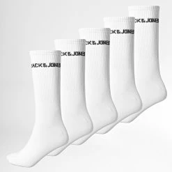 Remise 👍 Lot De 5 Paires De Chaussettes Basic Logo Blanc de Jack And Jones 🔔