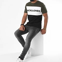 Le moins cher 😍 Tee 👕 Shirt Tricolore Logo Blocking Vert Kaki Blanc Noir de Jack And Jones 🛒 -Jack And Jones Soldes jack and jones 225339 12173968 FOREST NIGHT 20200713T160124 03