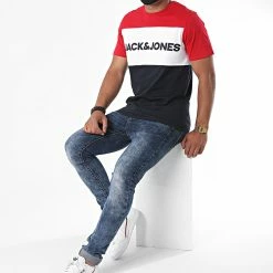 Coupon 👏 Tee 👚 Shirt Tricolore Logo Blocking Bleu Marine Blanc Rouge de Jack And Jones ❤️ -Jack And Jones Soldes jack and jones 225341 12173968 TANGO RED 20200713T153216 03