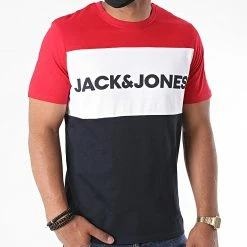 Coupon 👏 Tee 👚 Shirt Tricolore Logo Blocking Bleu Marine Blanc Rouge de Jack And Jones ❤️ -Jack And Jones Soldes jack and jones 225341 12173968 TANGO RED 20200713T153219 04