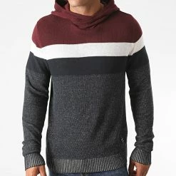 Meilleure vente ⌛ Pull Capuche Wesley Bleu Marine Bordeaux de Jack And Jones 🔔