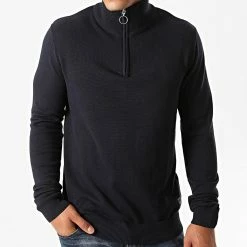 Nouveau 😍 Sweat Col Zippé Eli Bleu Marine de Jack And Jones 🎉 -Jack And Jones Soldes jack and jones 233027 12175736 SKY CAPTAIN 20200916T085804 03