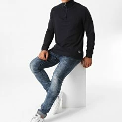 Nouveau 😍 Sweat Col Zippé Eli Bleu Marine de Jack And Jones 🎉 -Jack And Jones Soldes jack and jones 233027 12175736 SKY CAPTAIN 20200916T085805 04