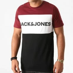 Sortie 🧨 Tee 👕 Shirt Logo Blocking Bordeaux Blanc Noir de Jack And Jones ✨