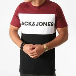 Sortie 🧨 Tee 👕 Shirt Logo Blocking Bordeaux Blanc Noir de Jack And Jones ✨ -Jack And Jones Soldes jack and jones 235046 12173968 PORT ROYALE 20201001T145758 03