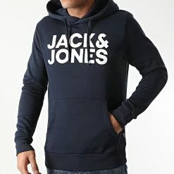 Sortie ✨ Sweat Capuche Corp Logo Bleu Marine de Jack And Jones 👏