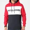 Offres 👏 Sweat Capuche Logo Blocking Bleu Marine Blanc Rouge de Jack And Jones 🥰