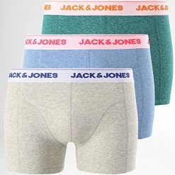 Acheter ✔️ Lot De 3 Boxers Super Twist Bleu Clair Chiné Vert Chiné Gris Chiné de Jack And Jones ✨
