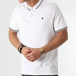 Promo 😉 Polo Manches Courtes Jersey 12180891 Blanc de Jack And Jones ✨ -Jack And Jones Soldes jack and jones 250686 12180891 WHITE 20210210T120935 03