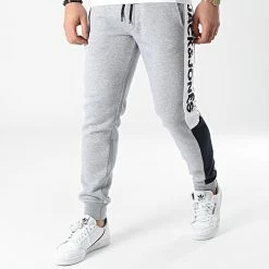 Sortie 🛒 Pantalon Jogging A Bandes Will Logo Blocking Gris Chiné de Jack And Jones ❤️