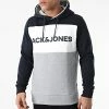 Meilleure affaire 👏 Sweat Capuche Logo Blocking Bleu Marine Gris Chiné Blanc de Jack And Jones ⭐