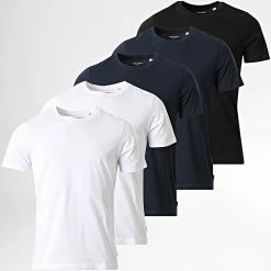 Nouveau ✨ Lot de 5 Tee 👚 Shirts Bleu Marine Blanc Noir de Jack And Jones 👏