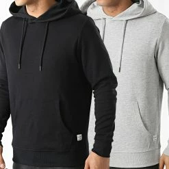 Promo 😉 Lot De 2 Sweats Capuche Basic Noir Gris Chiné de Jack And Jones 🔔