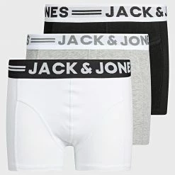 Coupon 🔥 Lot De 3 Boxers Enfant Sense 12149293 Noir Blanc Gris Chiné de Jack And Jones 👍