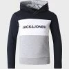 Sortie 👏 Sweat Capuche Enfant Logo Blocking 12173901 Bleu Marine Gris Chiné de Jack And Jones 🧨