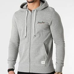 Le moins cher ✔️ Sweat Zippé Capuche Tons Gris Chiné de Jack And Jones ⭐
