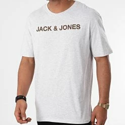 Promo ✨ Tee 👕 Shirt Brodi Gris Clair Chiné de Jack And Jones 😉