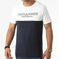 Meilleure vente 💯 Tee 👕 Shirt Urban Blocking Bleu Marine Blanc de Jack And Jones 🔔 -Jack And Jones Soldes jack and jones 273222 12190452 WHITE RED DAHLIA 20210709T160305 01