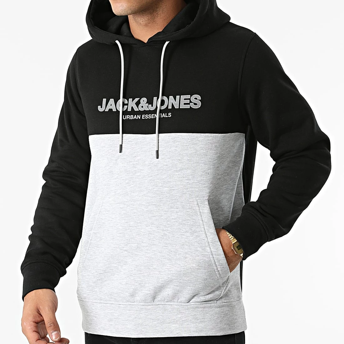 Offres 👏 Sweat Capuche Urban Blocking Noir Gris Chiné de Jack And Jones 🎉 1 Offres 👏 Sweat Capuche Urban Blocking Noir Gris Chiné de Jack And Jones 🎉