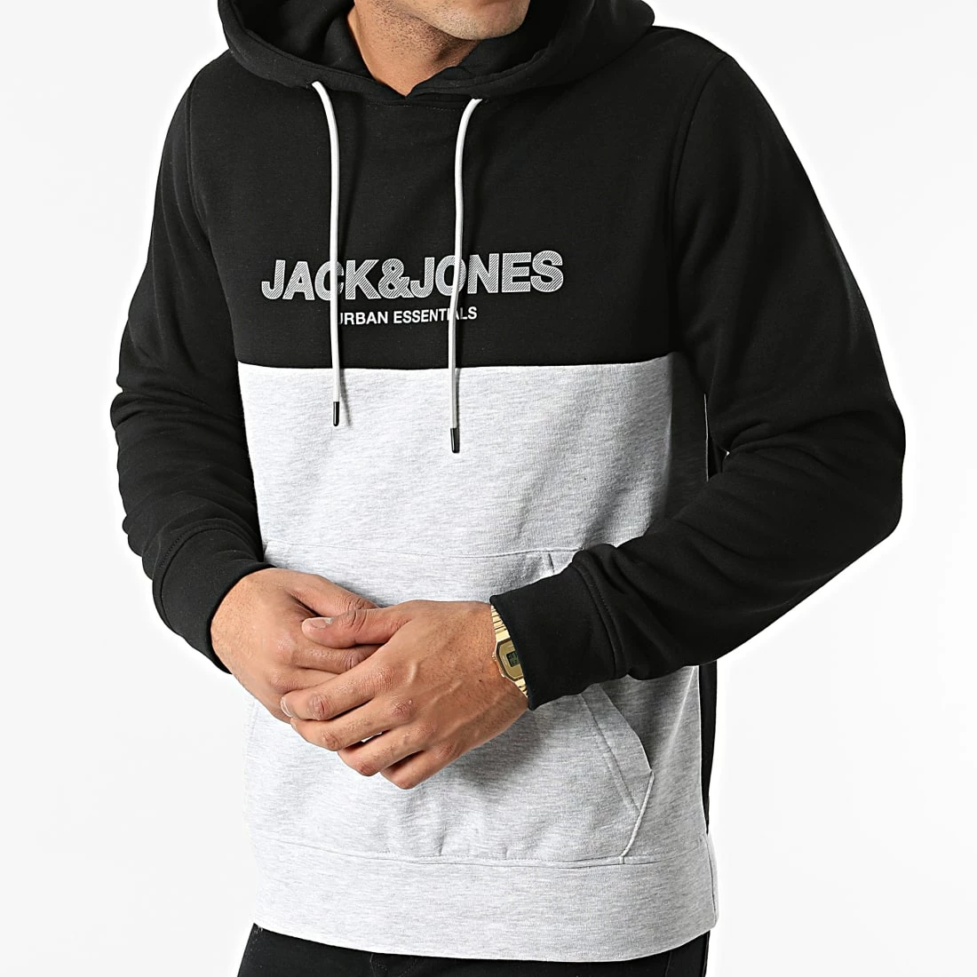 Offres 👏 Sweat Capuche Urban Blocking Noir Gris Chiné de Jack And Jones 🎉 3 Offres 👏 Sweat Capuche Urban Blocking Noir Gris Chiné de Jack And Jones 🎉 – Image 3