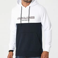 Meilleure affaire 🤩 Sweat Capuche Urban Blocking Blanc Bleu Marine de Jack And Jones ✔️ -Jack And Jones Soldes jack and jones 273764 12190441 WHITE RED DAHLIA 20210715T163448 01