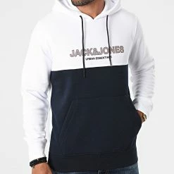 Meilleure affaire 🤩 Sweat Capuche Urban Blocking Blanc Bleu Marine de Jack And Jones ✔️
