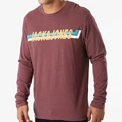 Promo 👏 Tee 👕 Shirt Manches Longues Tyler 12197414 Bordeaux de Jack And Jones 🔥