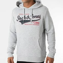 Nouveau 🤩 Sweat Capuche Logo Gris Chiné de Jack And Jones ❤️