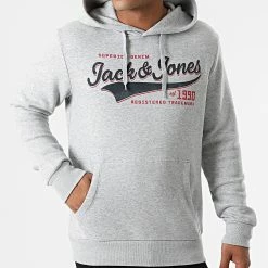 Nouveau 🤩 Sweat Capuche Logo Gris Chiné de Jack And Jones ❤️ -Jack And Jones Soldes jack and jones 276435 12189736 LIGHT GREY MEL 20210729T160748 03