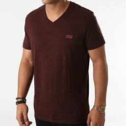 Meilleure affaire 💯 Tee 👚 Shirt Col V Dove Bordeaux Chiné de Jack And Jones 😍