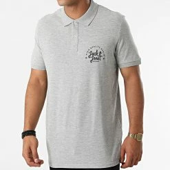 Remise 🎁 Polo Manches Courtes Kimbel Gris Chiné de Jack And Jones ✨