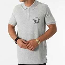 Remise 🎁 Polo Manches Courtes Kimbel Gris Chiné de Jack And Jones ✨ -Jack And Jones Soldes jack and jones 276817 12195819 LIGHT GREY MELA 20210729T160715 03