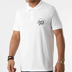 Nouveau 🔔 Polo Manches Courtes Kimbel Blanc de Jack And Jones ⌛
