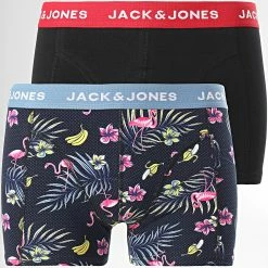 Offres ✔️ Lot De 2 Boxers Flower Bird Noir Bleu Marine Floral de Jack And Jones 🔔