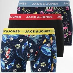 Budget 🤩 Lot De 3 Boxers Flower Bird Noir Bleu Marine Floral de Jack And Jones 👍