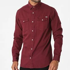 Tout neuf ⌛ Chemise Jean Manches Longues Sheridan Bordeaux de Jack And Jones 🎁