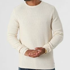 Acheter 😉 Pull Blucarlos 12179861 Beige de Jack And Jones 🎁 -Jack And Jones Soldes jack and jones 280411 12179861 WHISPER WHITE 20210825T114441 03