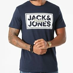 Grosses soldes 💯 Tee 👚 Shirt Tapes Bleu Marine de Jack And Jones 🔥 -Jack And Jones Soldes jack and jones 280495 12196583 NAVY BLAZER 20210825T112619 03