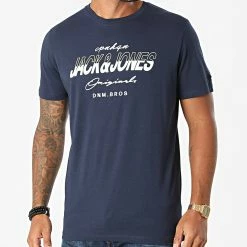 Bon marché 🎁 Tee 👕 Shirt Splits Bleu Marine de Jack And Jones ⭐