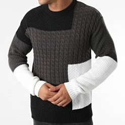 Grosses soldes 💯 Pull Connor Knit Gris Anthracite Noir Blanc de Jack And Jones 😉