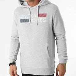 Budget ⭐ Sweat Capuche Corp Logo Gris Clair Chiné de Jack And Jones 👍 -Jack And Jones Soldes jack and jones 283490 12152840 LIGHT GREY MEL PLAY 20210913T152601 01