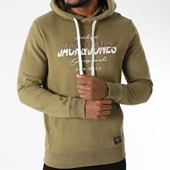 De gros ⌛ Sweat Capuche Splits Vert Kaki de Jack And Jones ✔️