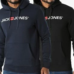 Meilleure affaire 🎉 Lot De 2 Sweats Capuche Corp Old Logo Noir Bleu Marine de Jack And Jones 🛒