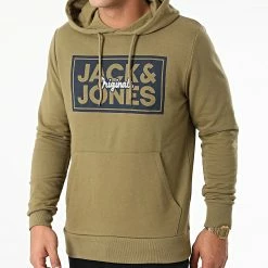 De gros ✔️ Sweat Capuche Tapes Vert Kaki de Jack And Jones 🥰 -Jack And Jones Soldes jack and jones 285048 12196817 MARTINI OLIVE 20210920T161242 01