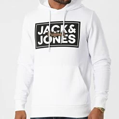 Meilleure vente 🔥 Sweat Capuche Tapes Blanc de Jack And Jones 👏