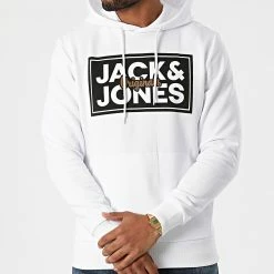 Meilleure vente 🔥 Sweat Capuche Tapes Blanc de Jack And Jones 👏 -Jack And Jones Soldes jack and jones 285051 12196817 WHITE 20210922T150220 03