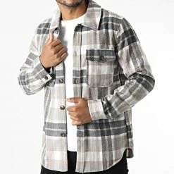 Acheter 🌟 Surchemise A Carreaux Rollie Beige Gris de Jack And Jones 🔔