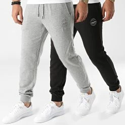 Bon marché 🎁 Lot De 2 Pantalons Jogging Gordon Shark Noir Gris Chiné de Jack And Jones ⭐
