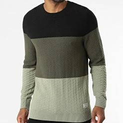 Meilleure vente 🌟 Pull Lawson Blocking Vert Kaki Noir de Jack And Jones 😉